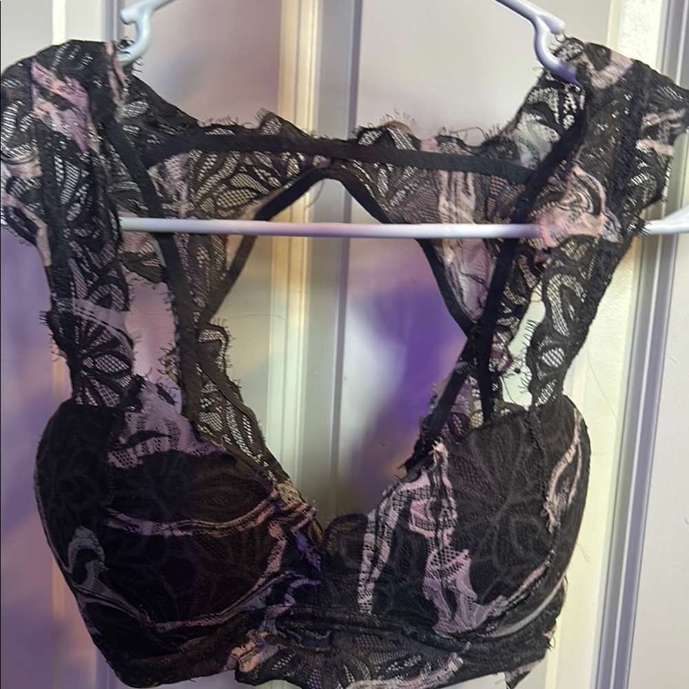 PINK Victoria's Secret Black Lace Bra with Sheer Floral Design